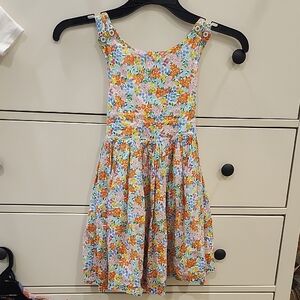 Mini Boden White Floral Cotton Sundress with Orange and Blue Blooms